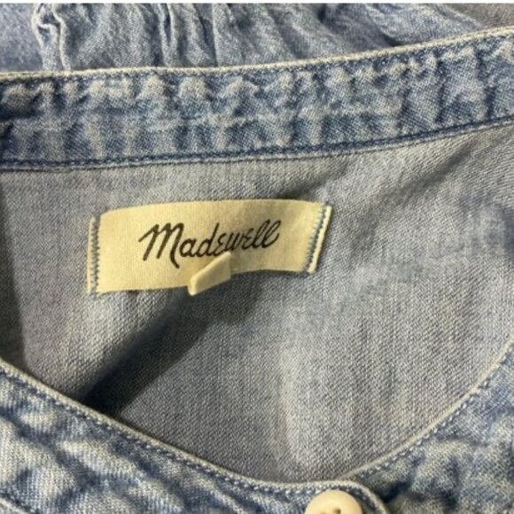 Madewell S Denim Shirred Popover Top Long Sleeve Button Front Emmie Wash Light - Picture 2 of 7